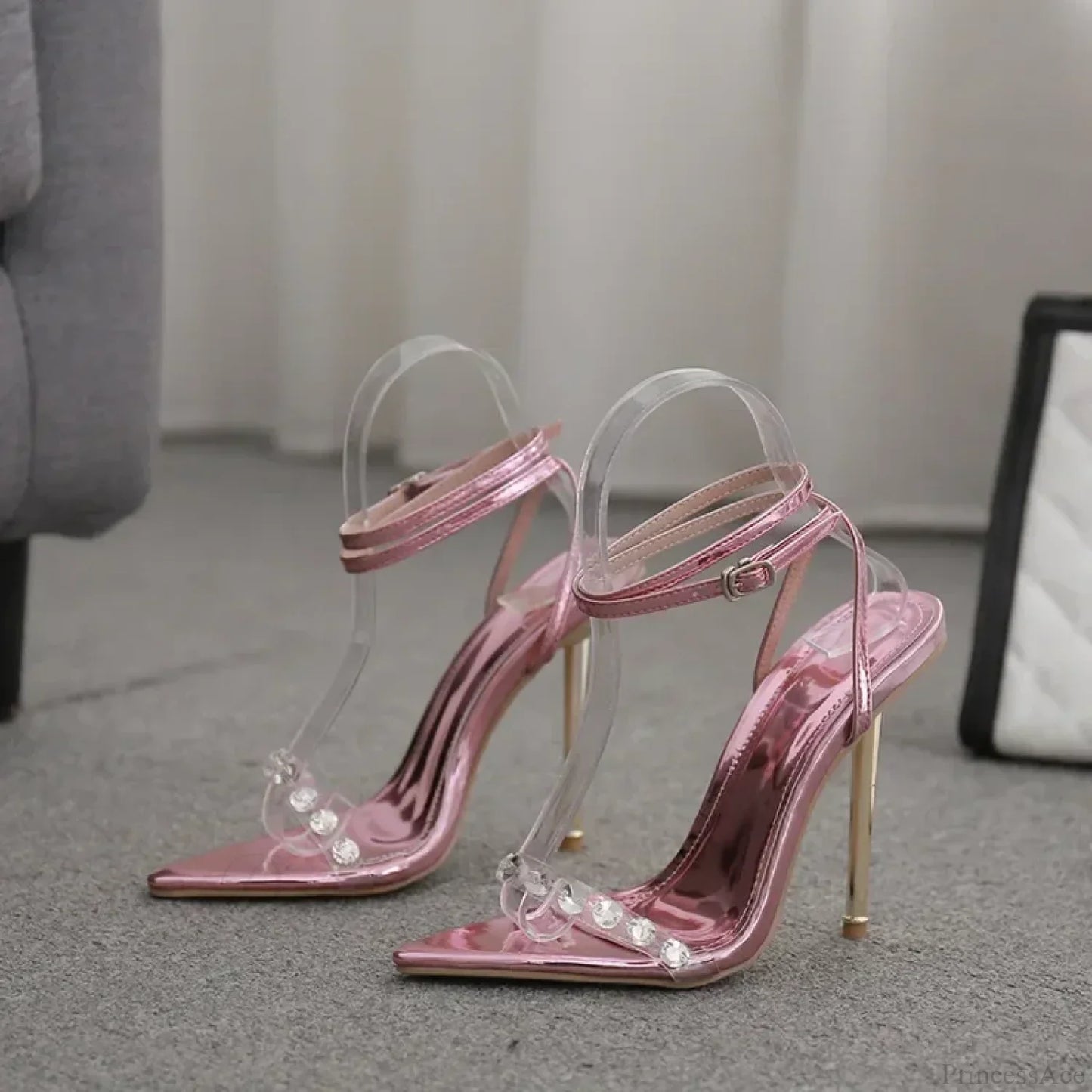 Purple/White T-band Butterfly-knotBuckle Strap Pointed Cover Heeled Thin High Heels Party Wedding High Heel