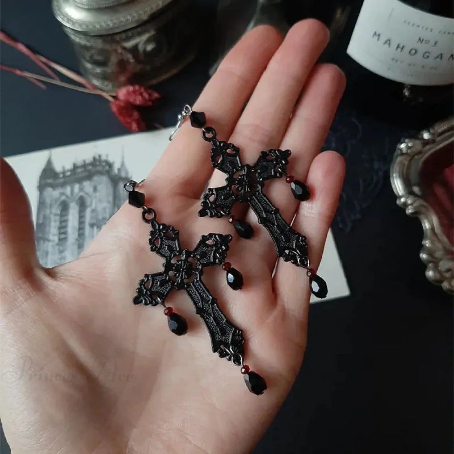 Rebel Celestial Cross Silver Empty Heart Earring