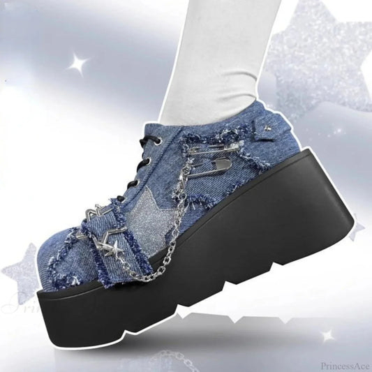 Rebellious Dark Chain Denim Tennis Shoe