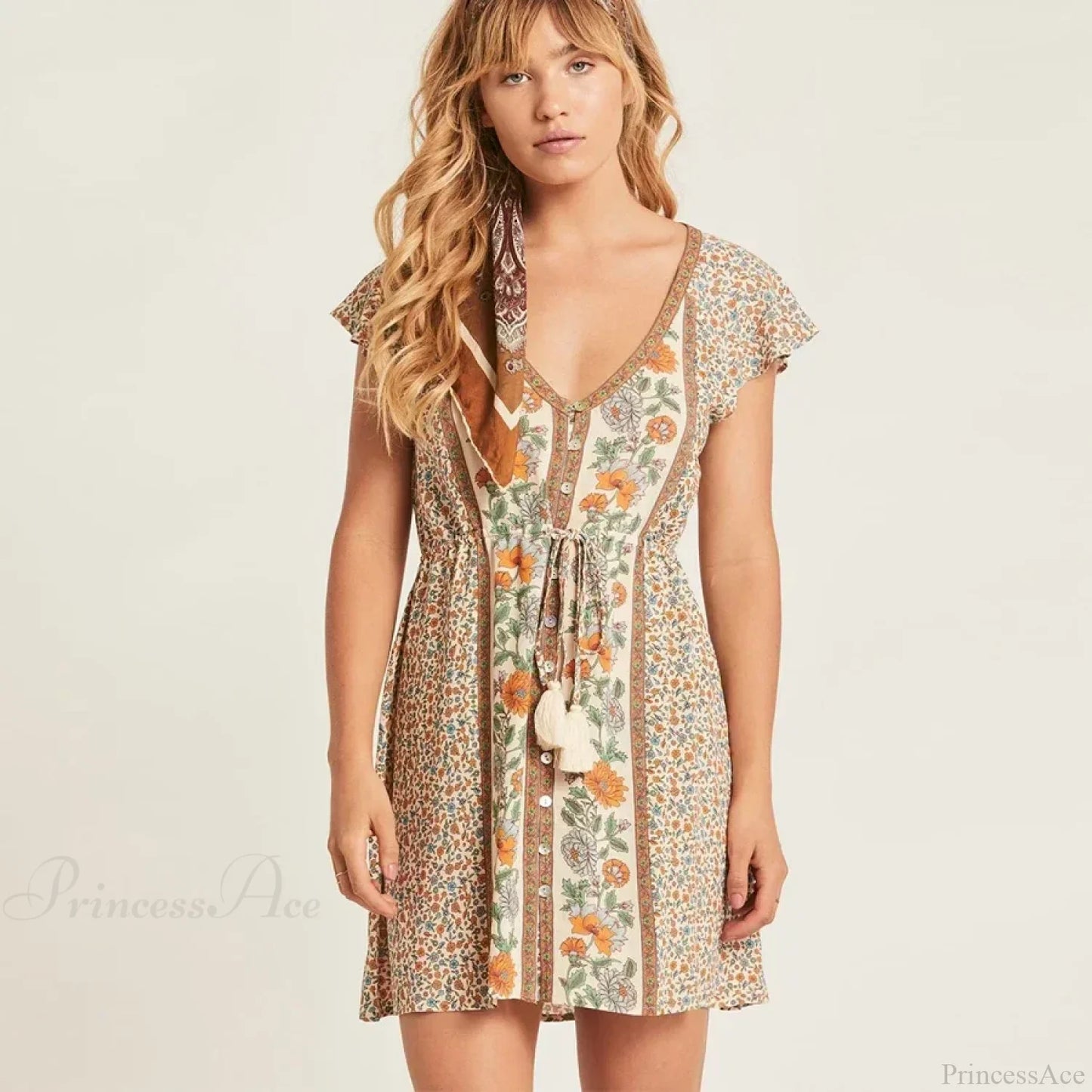Red Floral Print Boho Mini Dress