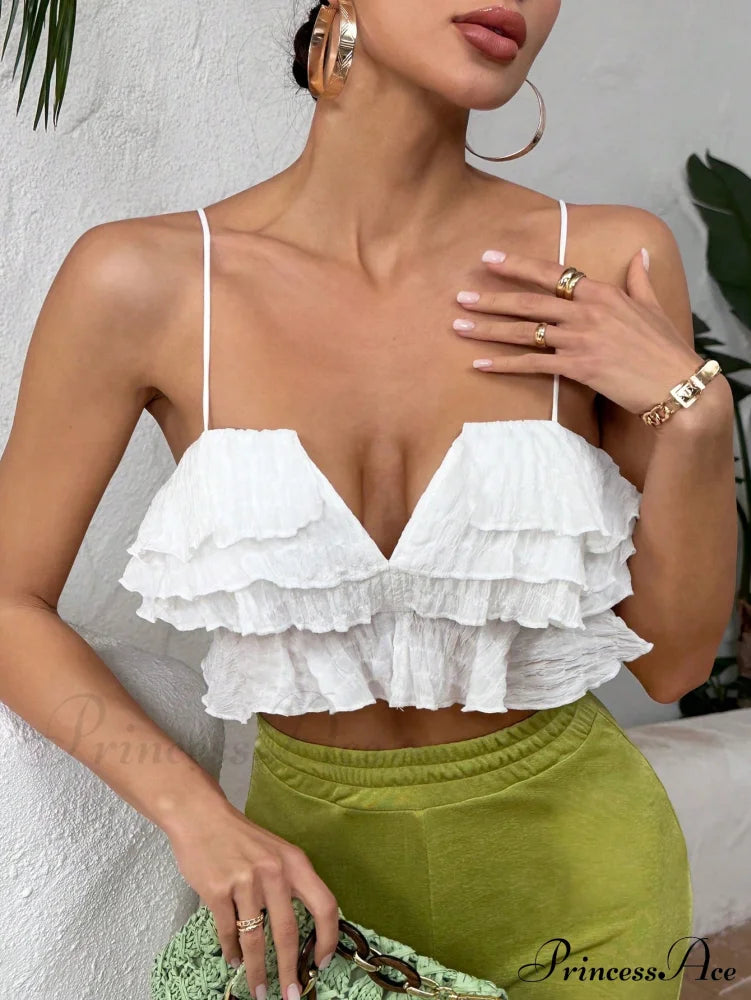 Ruffle Trim Crop Cami Top