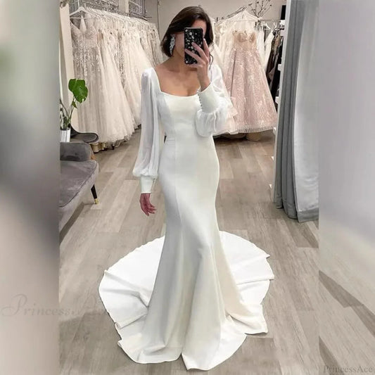 Satin Mermaid Outdoor Bridal Wedding Dress