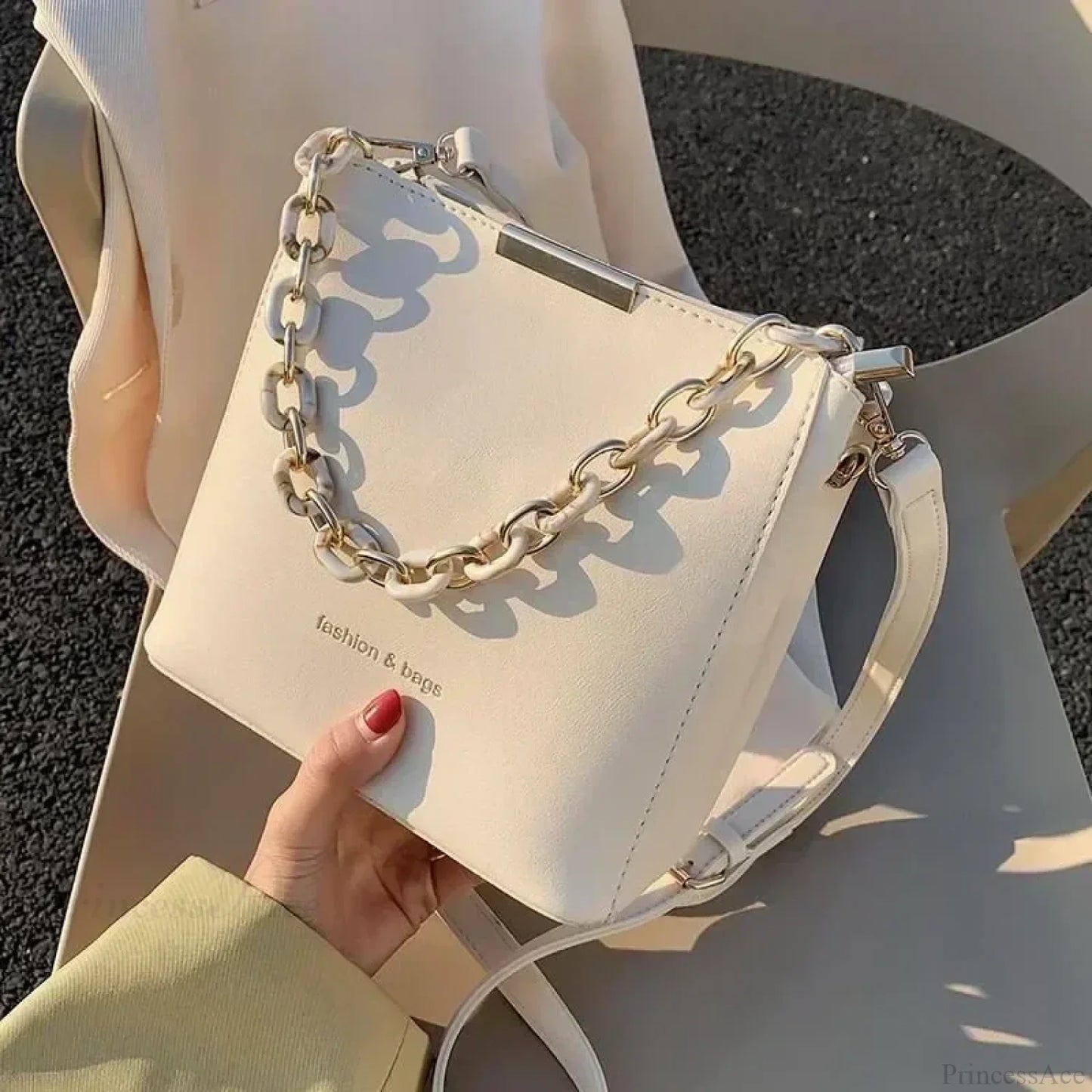 Senior Leather Chain Bucket Shoulder Crossbody