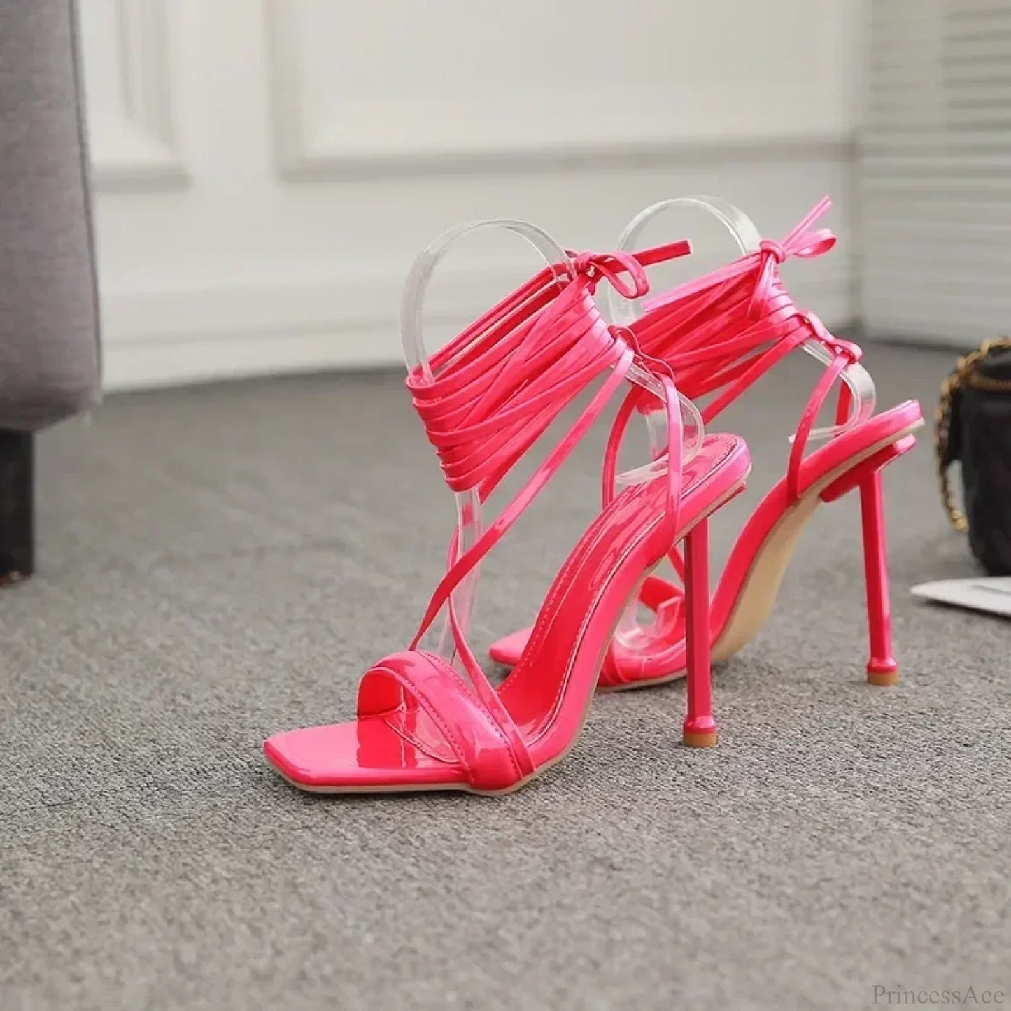 Sexy Ankle Band Cross Candy Colored High Heel Sandals Square Head Peep Toe Party Wedding High Heel