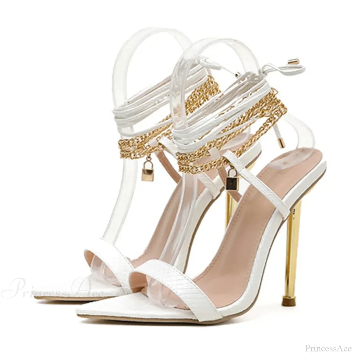 Sexy Chain Ankle-Strap Gold Pointed-Toe 12CM New Summer Female Party High Heel