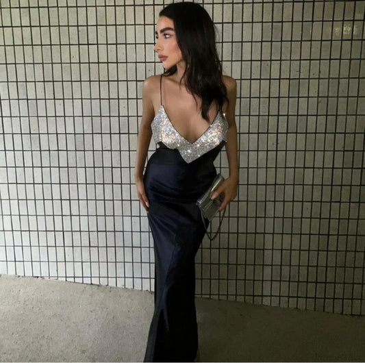 Sexy Deep-V Rhinestone Bandage Dress Prom Dress