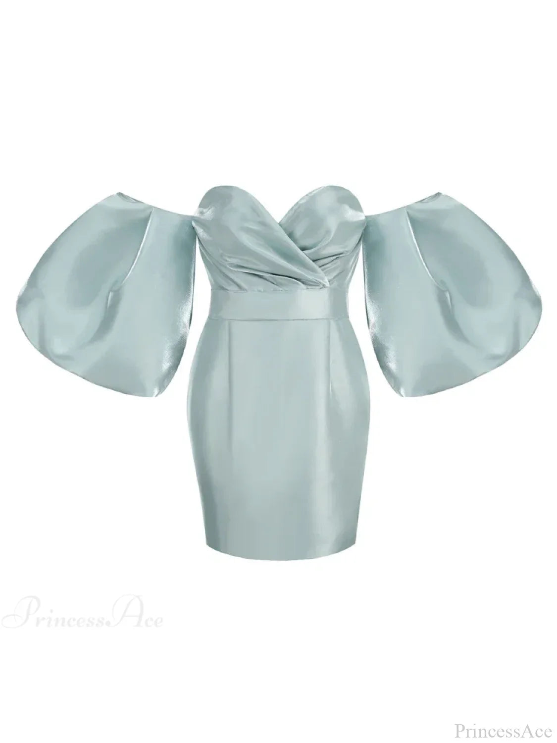 Sexy V-neck Strapless Puff Sleeve Satin Midi Off Shoulder Christmas Party Dress