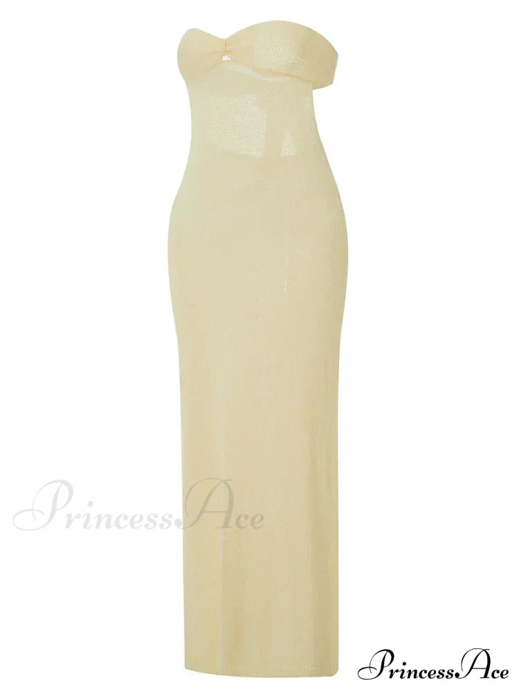 Sexy Women Knitted Tube Strapless Off Shoulder Solid Summer Tie-up Backless Beach Female Vestidos