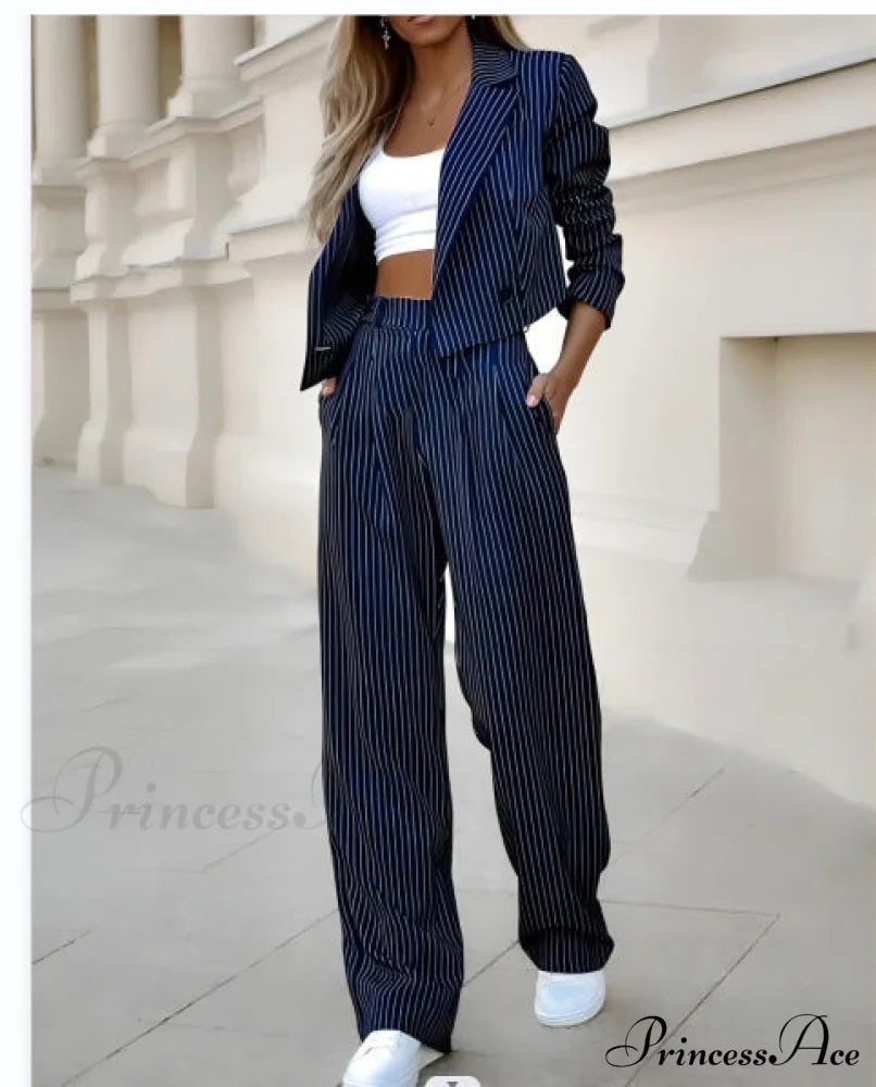 Short Blazer Straight-Leg Pants Suit