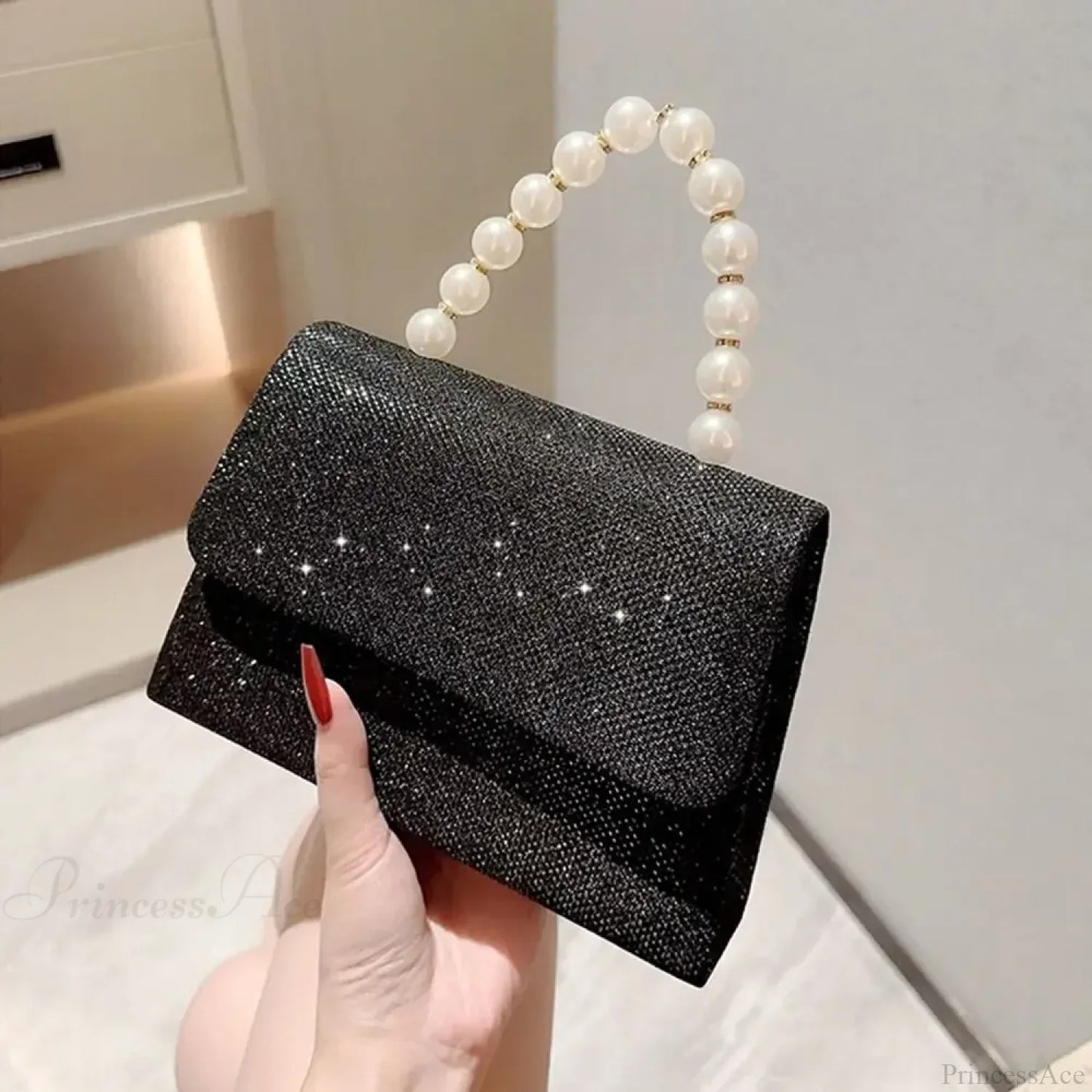 Silk Evening Clutch Gold Pearl Chain Bag
