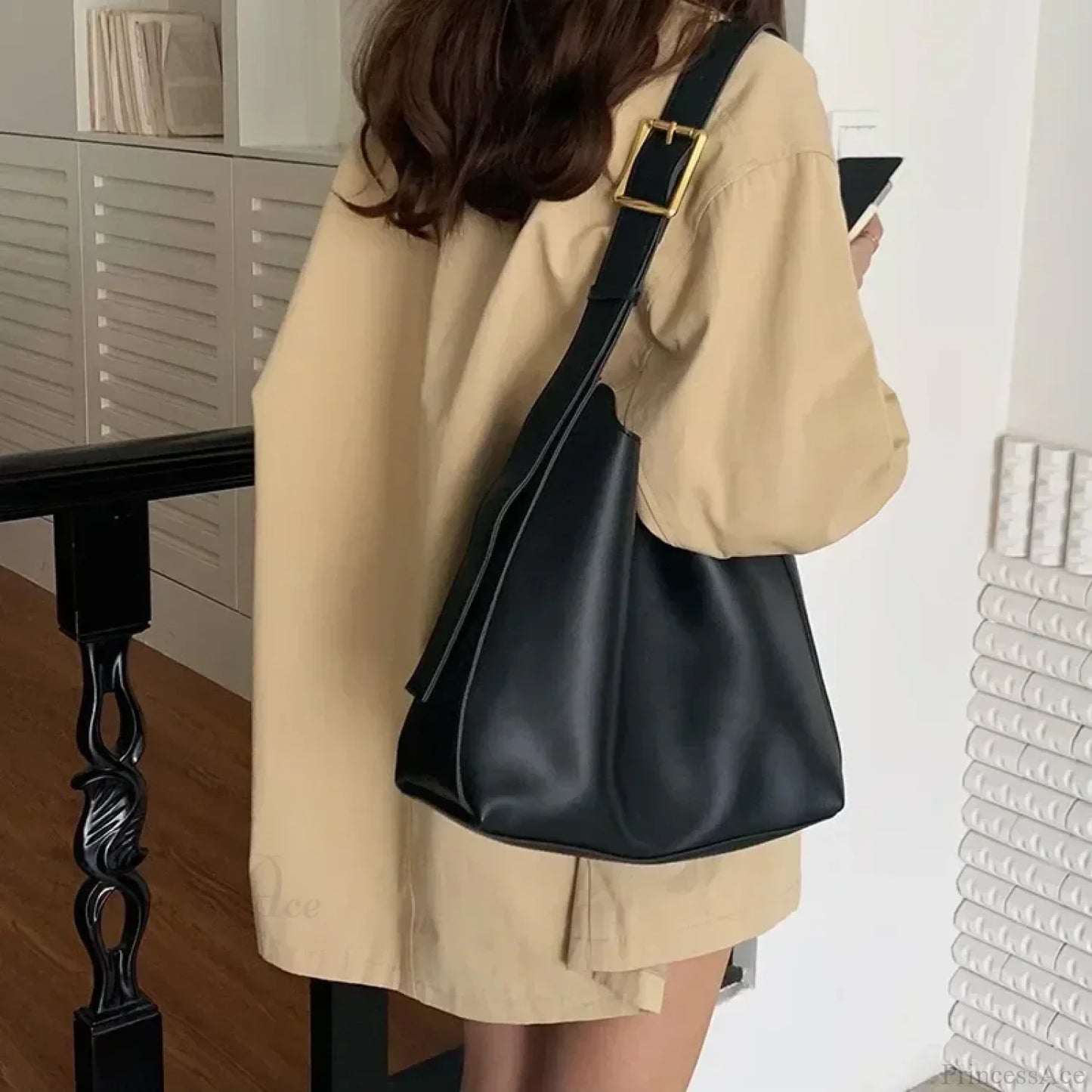 Silver Pleated Drawstring Shoulder Bag
