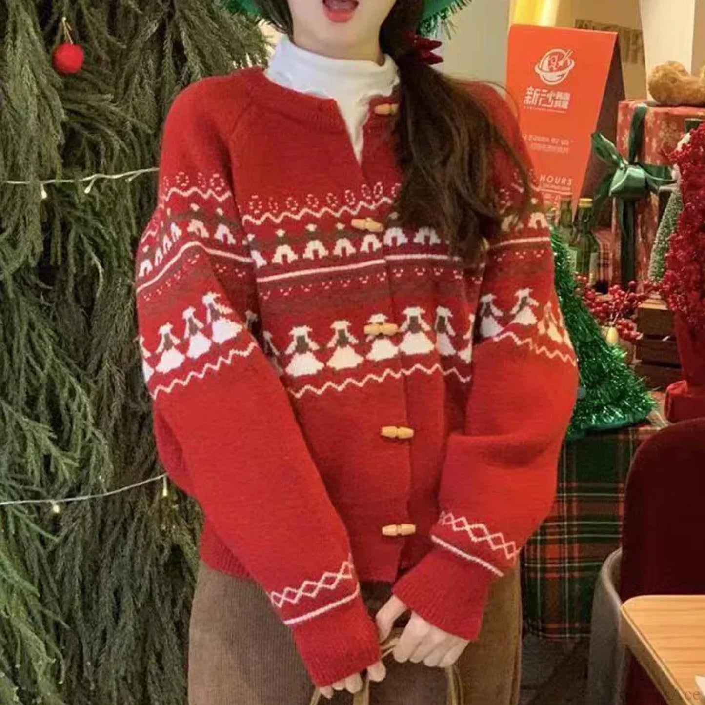 Single Breasted Jacquard Cute Sweet Sweater