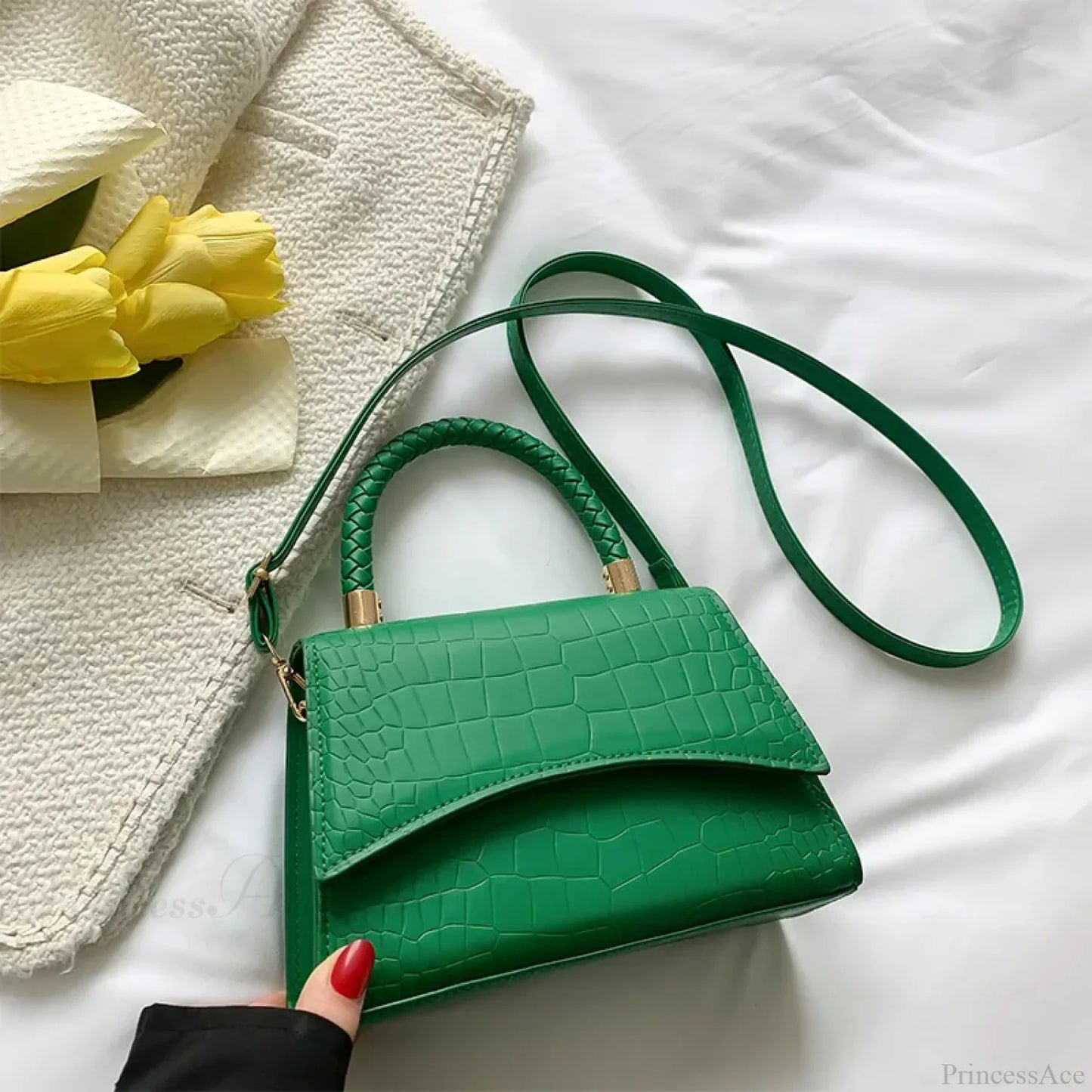 Solid Color PU Leather Designer Crossbody Handbag