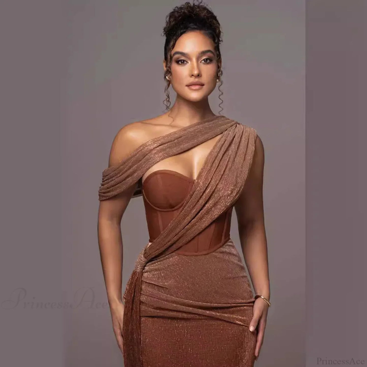 Solid Color Sleeveless Strapless Slit Prom Dress