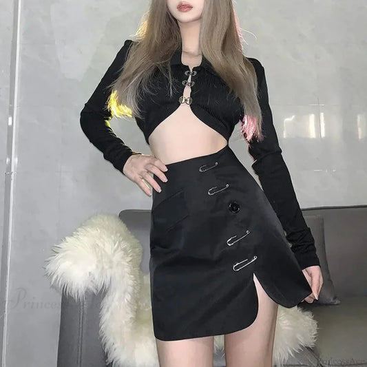 Solid Hue Slim Divide Mini Skirt
