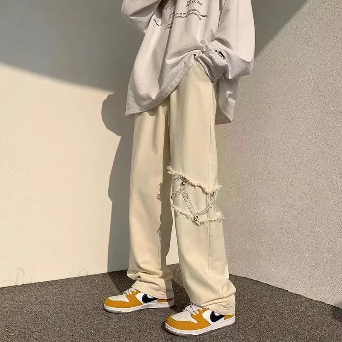 Spliced Chain Elastic Waist Pants