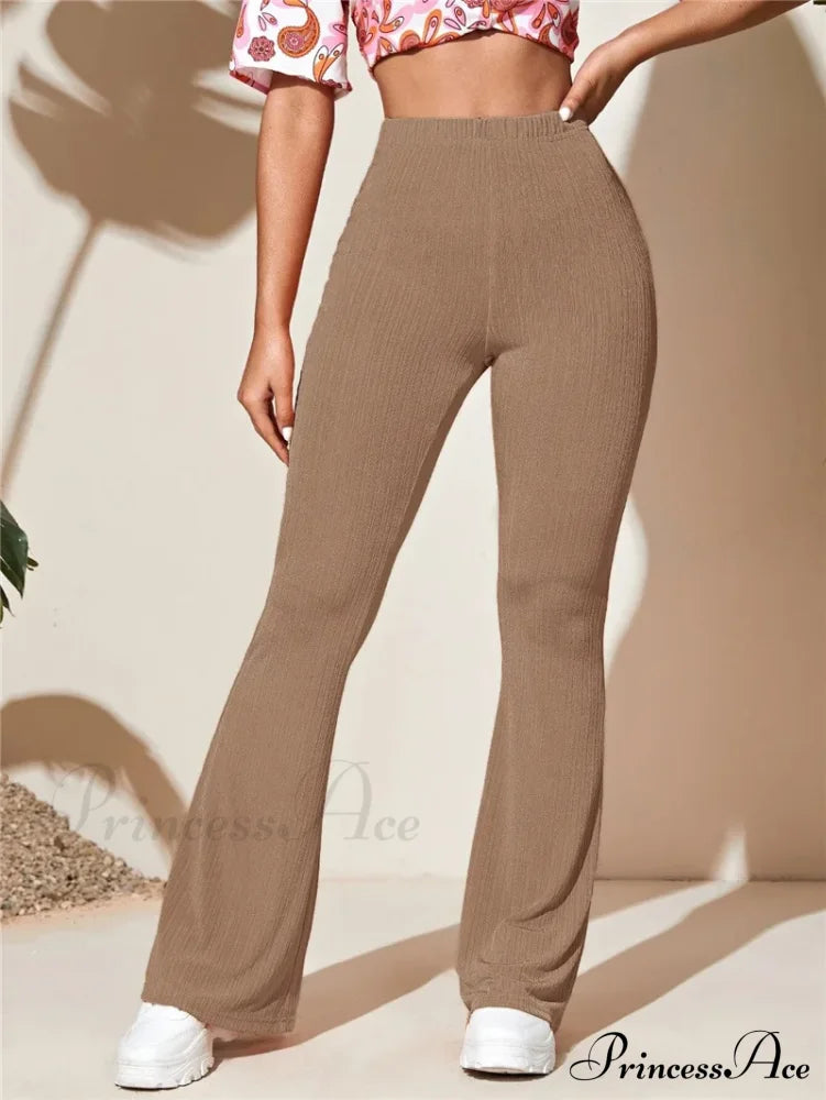 Split Knitted Wide Leg Loose Fitting High Waisted Draped Casual Pants