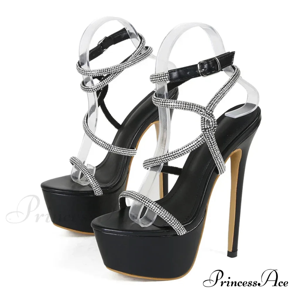Summer Fashion Rhinestone Narrow Band Women Stiletto Sandals Open Toe Platform High Heels Party Stripper Shoes