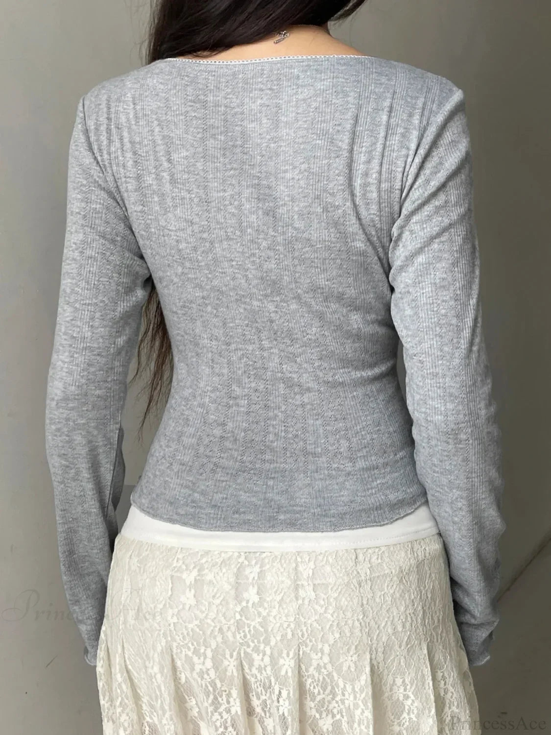 Sweet Solid Bow Slim Square Collar Long Sleeve Knit Top