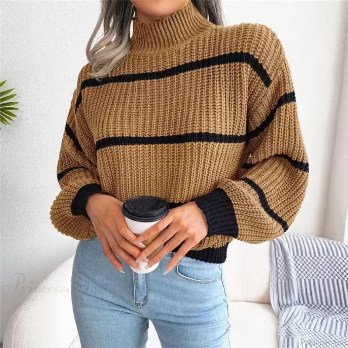 Turtleneck Lantern Sleeve Elegant Sweater