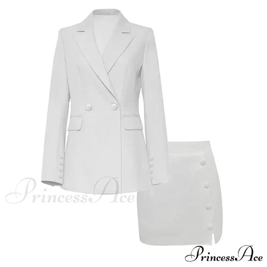 V-neck Casual Long-sleeved Pure White Two-piece Collar Suit
