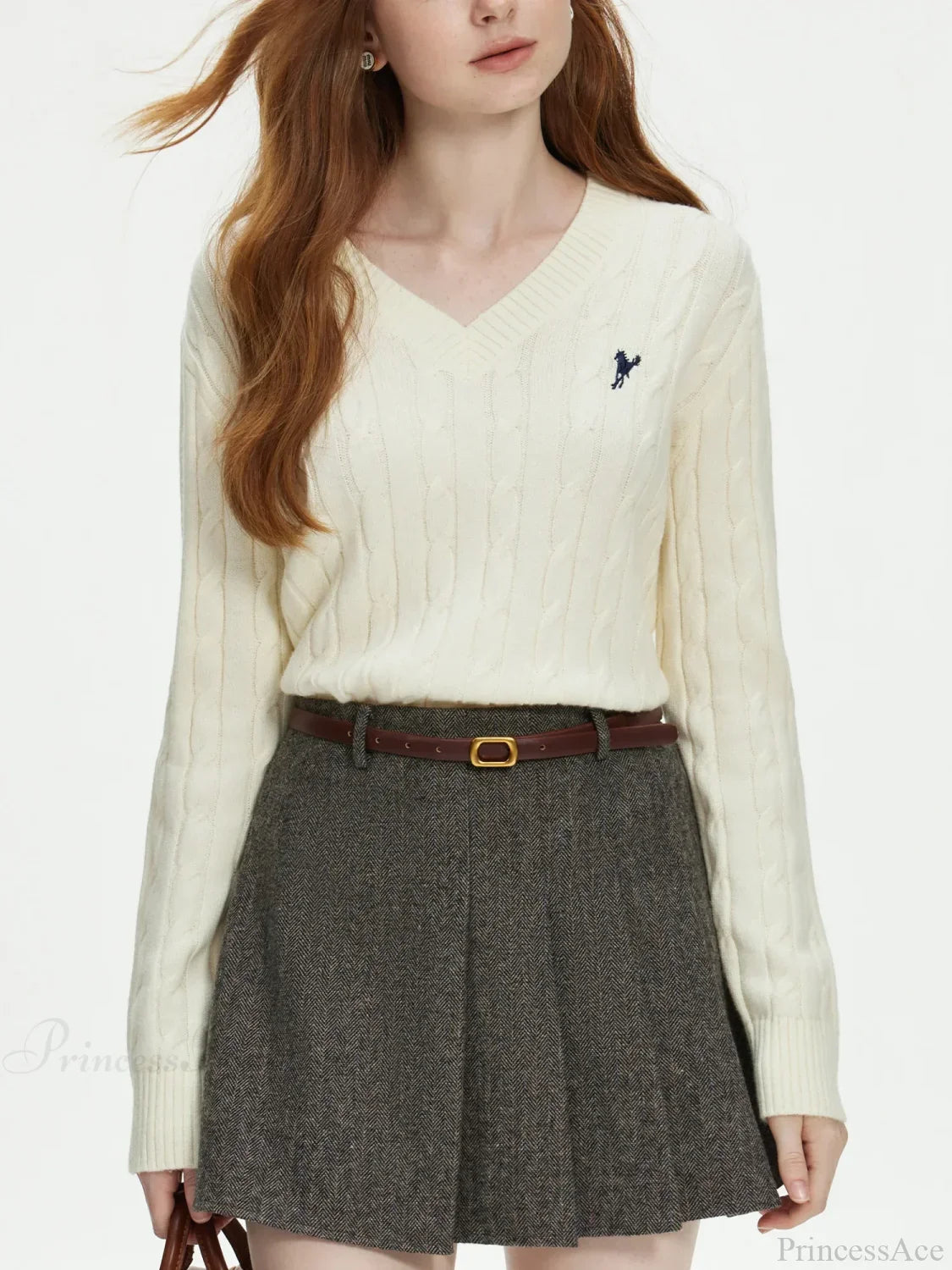 V-neck Embroidered Twisted Flower Sweater