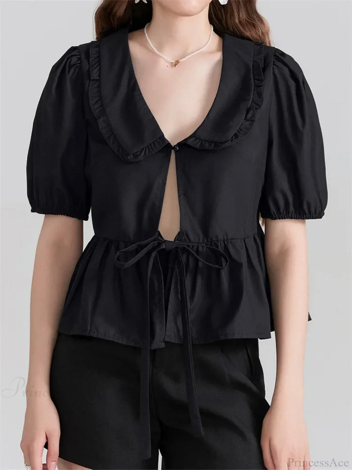 V-neck Front Bowknot Tie-Up Blouse