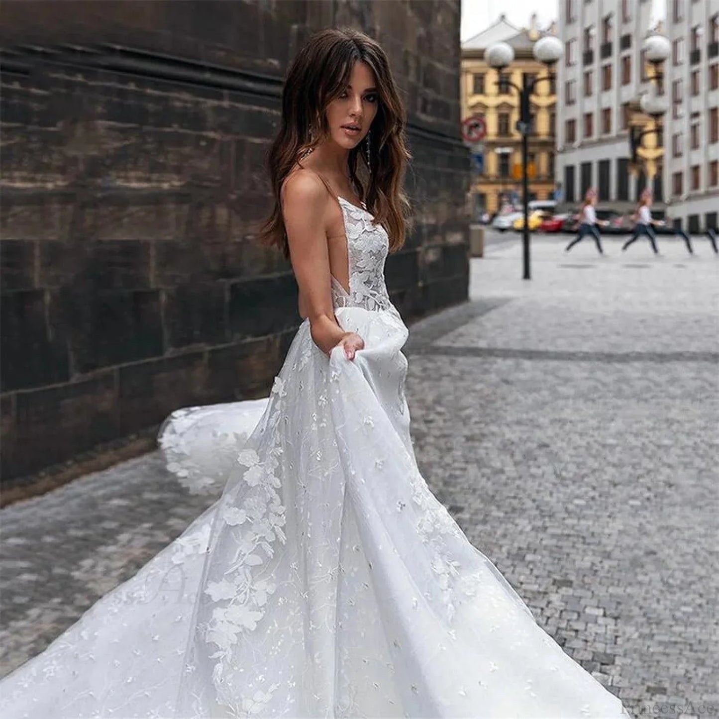 V-Neck Mermaid Sheer Tulle Wedding Dress