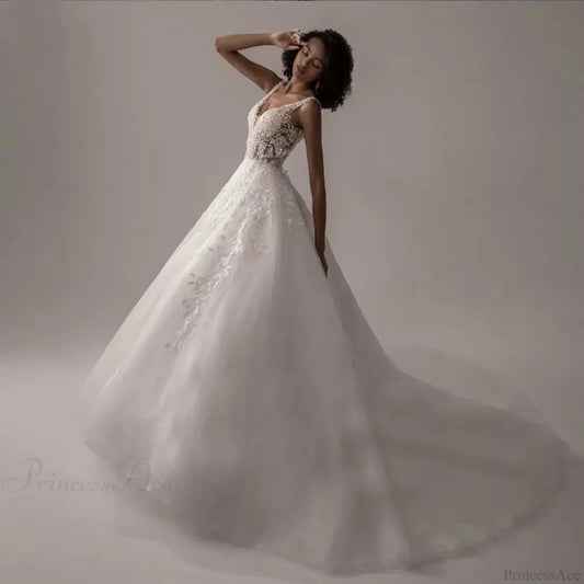 V-Neck Sleeveless Lace Wedding Dress