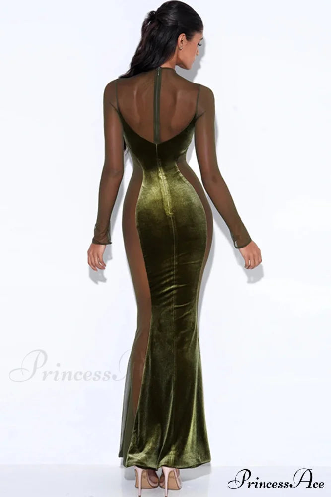 Velvet Mesh Patchwork Maxi Dress