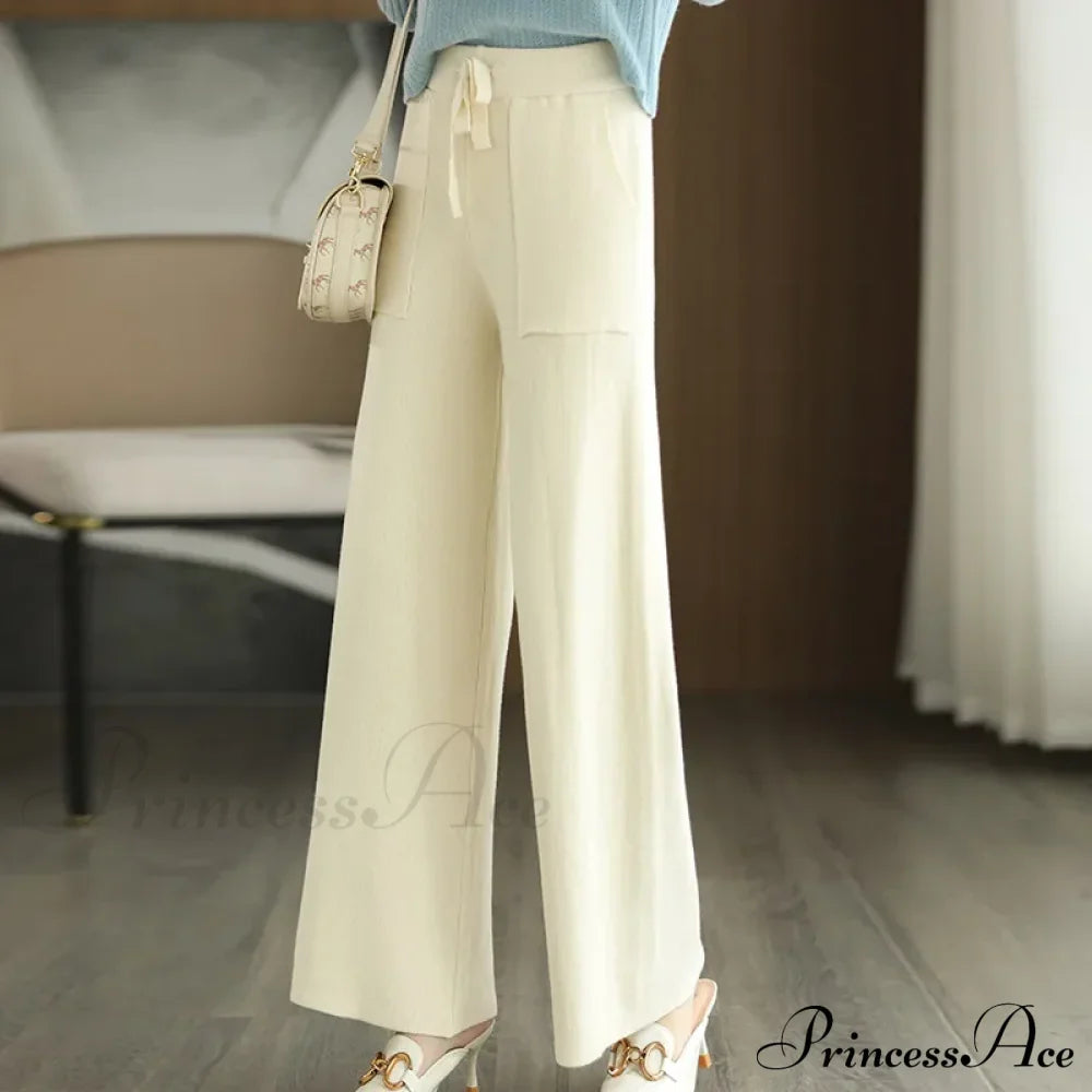 Women Drawstring Straight Leg Vintage Low Rise Striped Knitted Lounge Pants