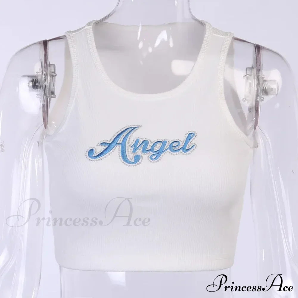 Women Letter Embroidery Vest Summer Sleeveless Crop for Ladies Tank top