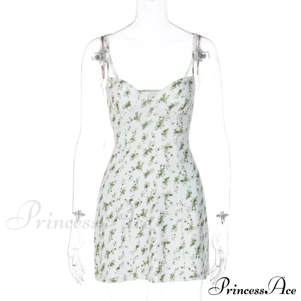 Women's Short Breasted SlimLarge Backless Sleeveless Sun Vacation Floral Dress