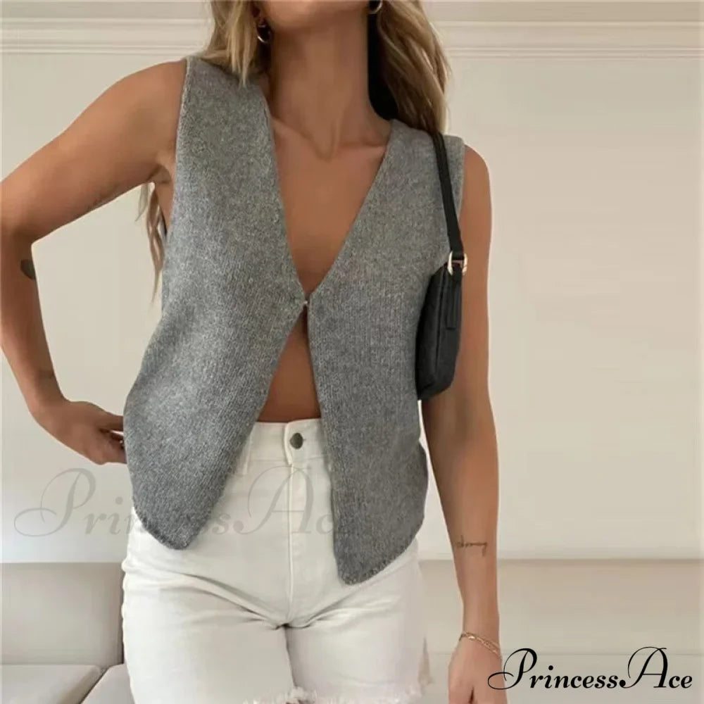Women's Top Deep V Sleeveless Knitted Cardigan