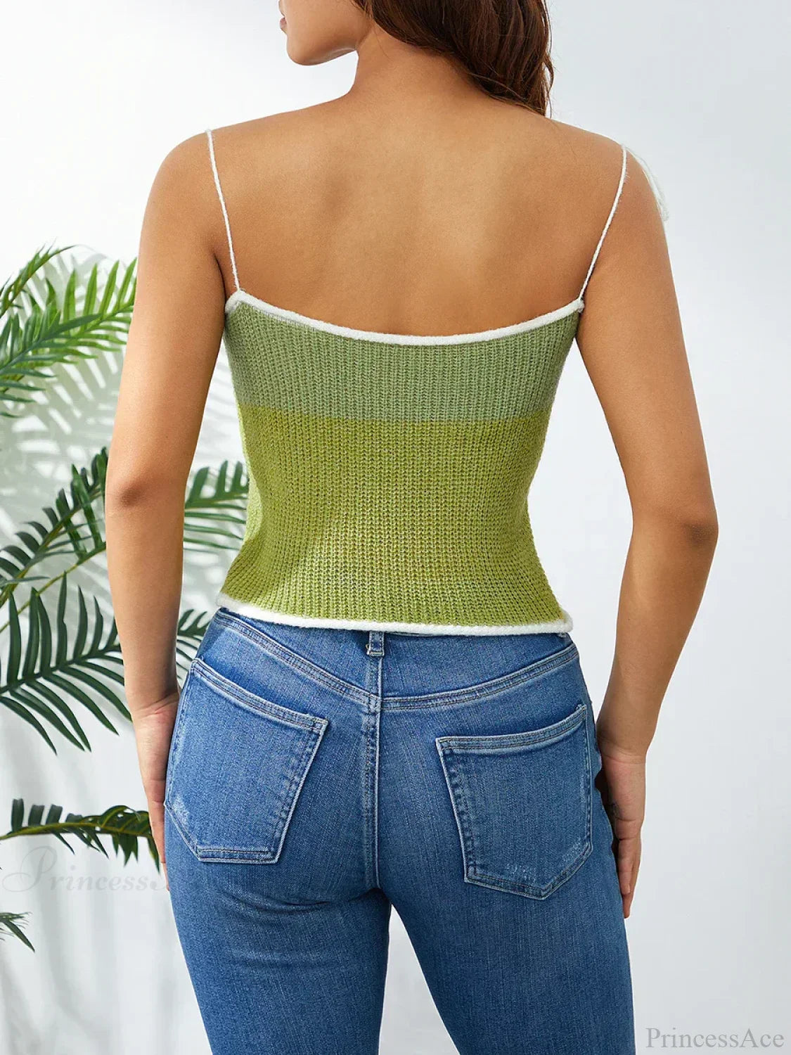Wool Knitted Contrast Tie-up Spaghetti Strap 90s Crop Top