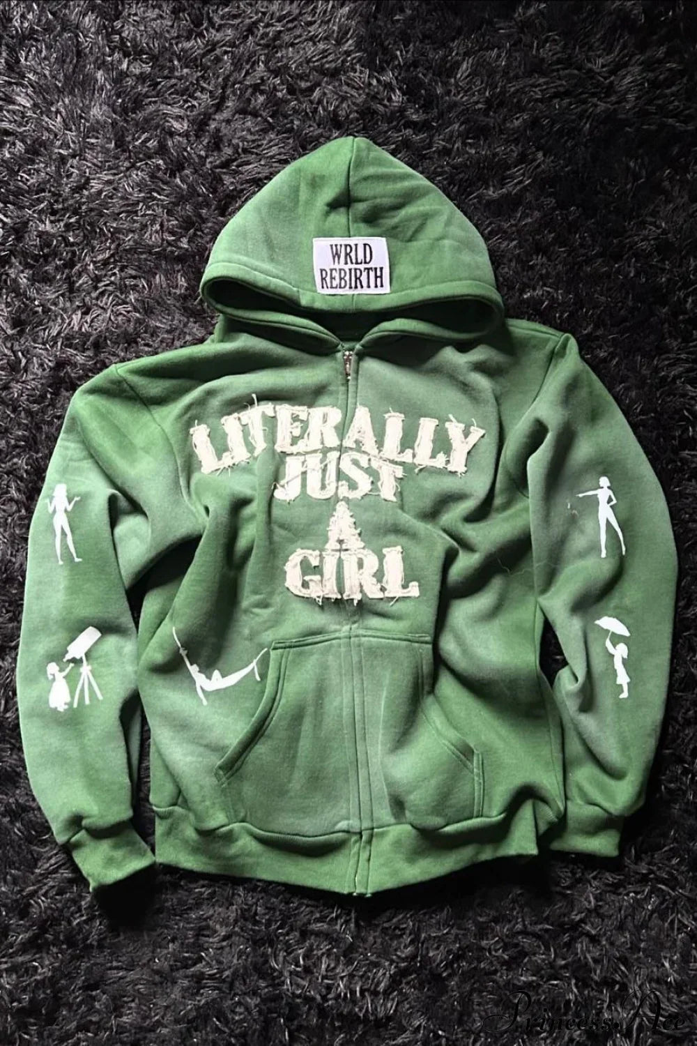 Y2K Hip-Hop 3D Letter Print Loose Zip Hoodie