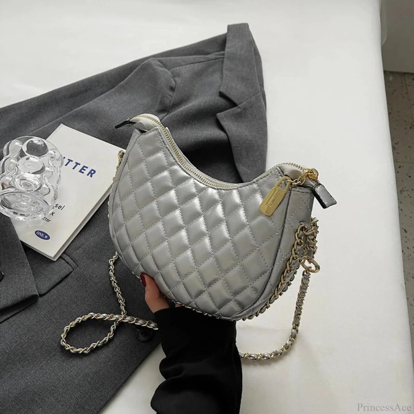 Zipper Women's Bag Diamond Crossbody PU Leather Clutch