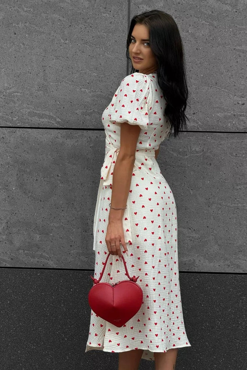 Vestido midi con estampado de algodón y mangas abullonadas
