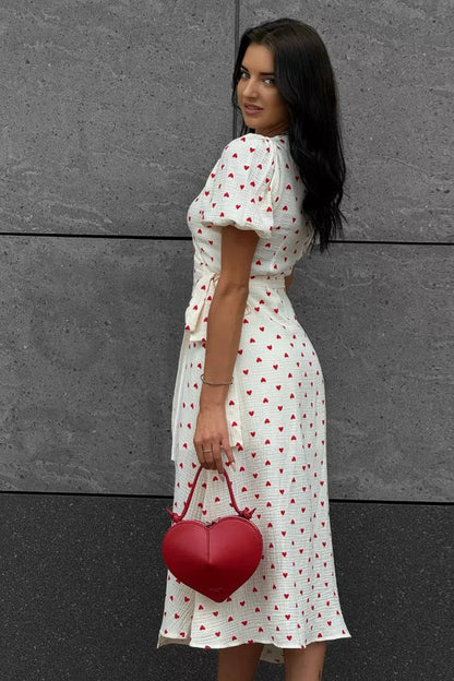 Vestido midi con estampado de algodón y mangas abullonadas
