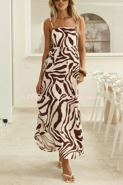 Zebra Print Sleeveless Spaghetti Strap High-waisted Vacation Maxi Dress