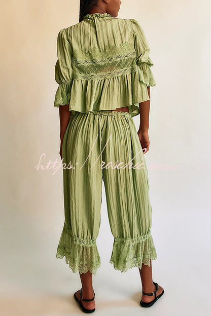 Pastoral Style Elastic Waist Lace Hem Bloomer Pants