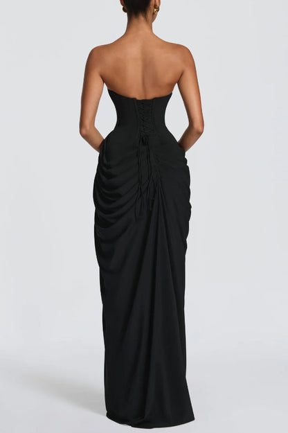 Cyra Back Lace-up Asymmetrical Pleats Strapless Slit Maxi Dress（Buy 2 Get Free Shipping）