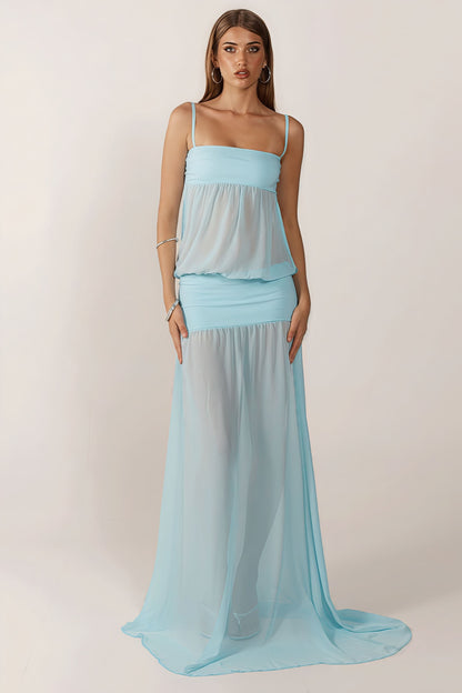 Vestido maxi cami patchwork transparente y liso sexy