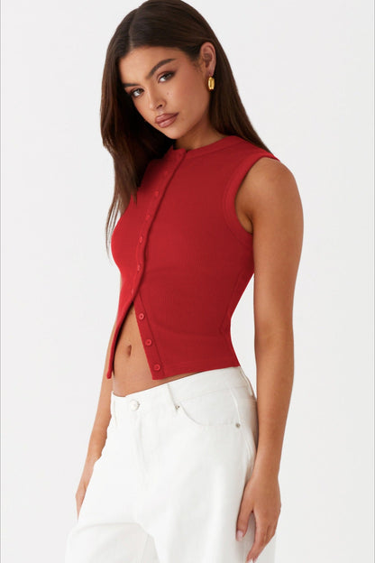 Top de punto sin mangas con cuello redondo