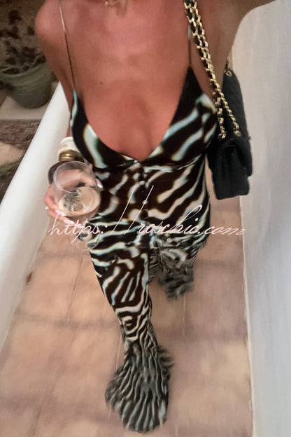 Zebra Print Drawstring Waist Casual Flared Pants