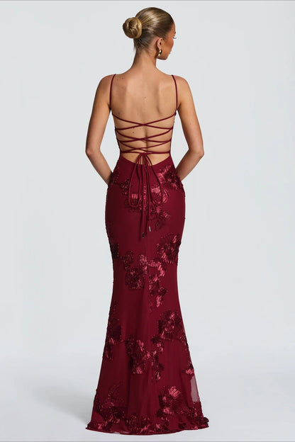 Vestido de graduación sólido con apliques 3D, almohadilla de hueso y espalda con lazo