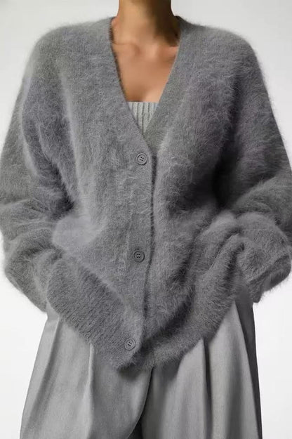 Cárdigan de punto esponjoso con cuello en V