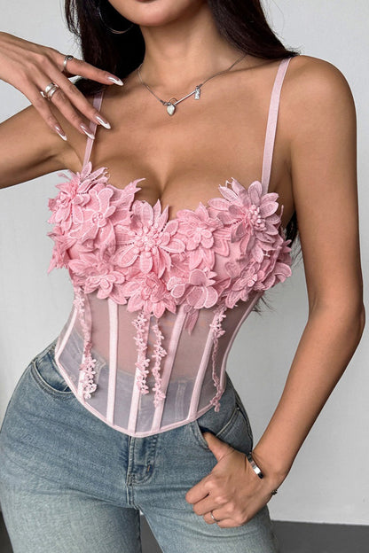 Top lencero de malla floral sexy