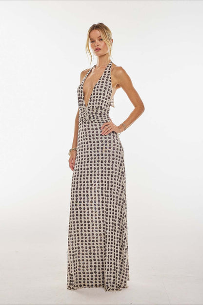 Floral Halter Neck Backless Bodycon Maxi Dress