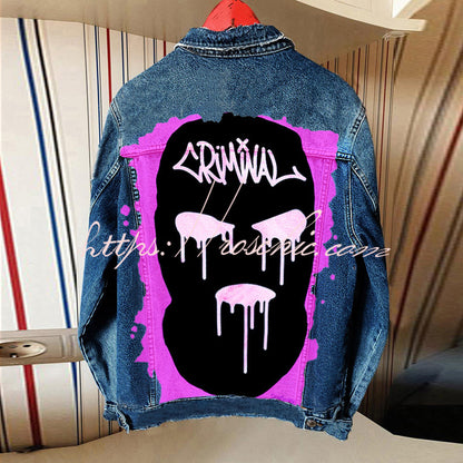 Halloween Print Long Sleeve Denim Jacket